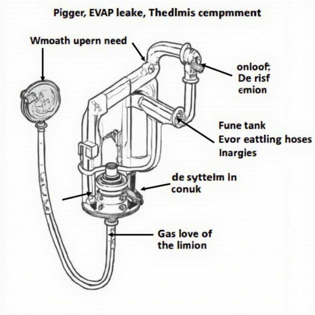 Diagram of a vehicle's EVAP system highlighting potential leak points related to the P0455 code