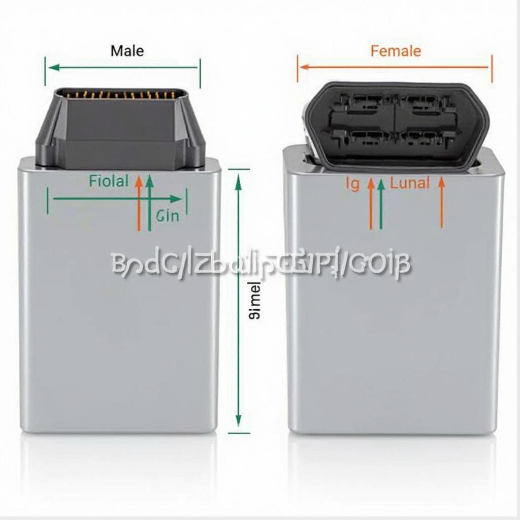 OBD2 Connector Male vs. Female: A visual comparison of the male and female OBD2 connectors, highlighting the pin and receptacle configurations.