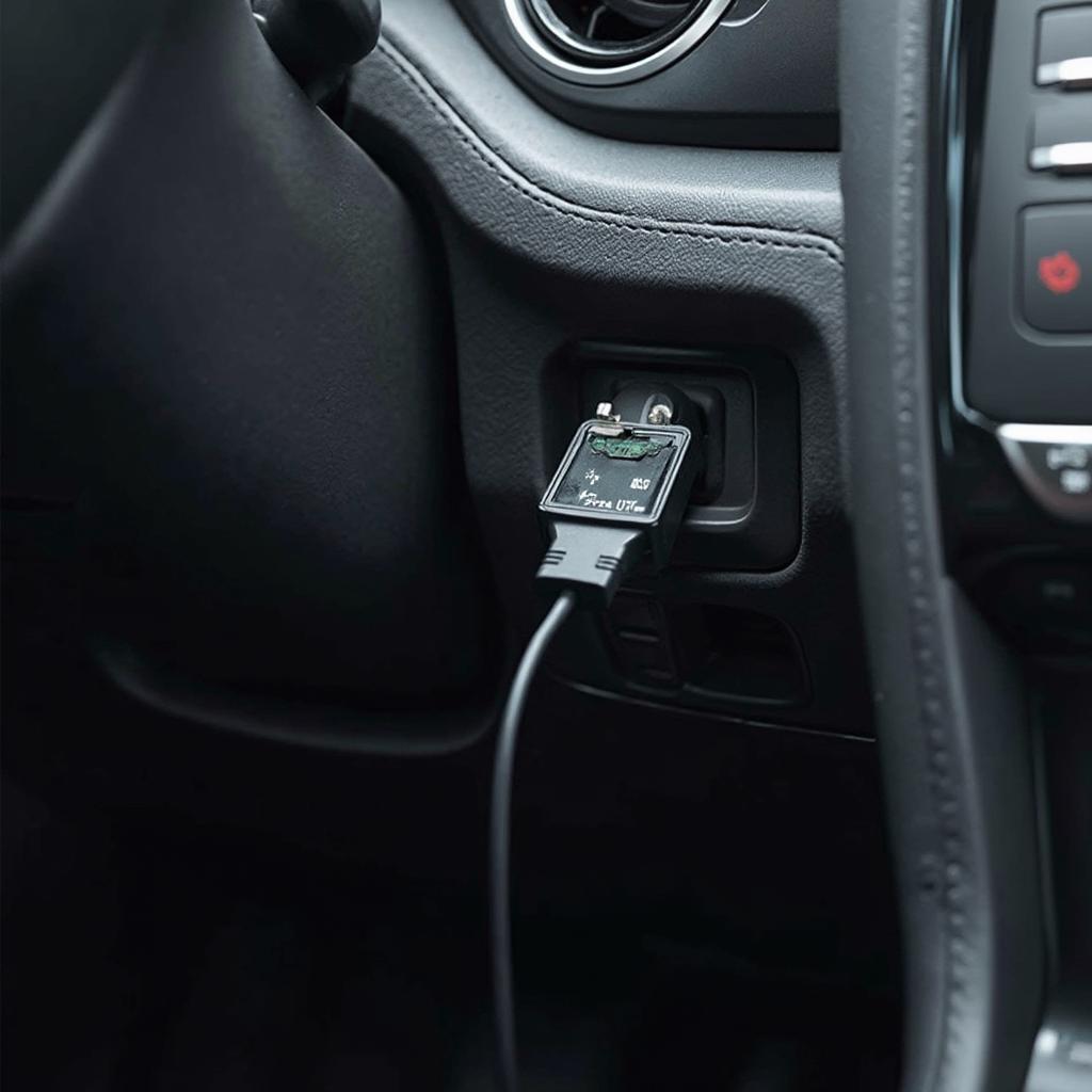 OBD2 Dash Cable Connected to Car's Diagnostic Port