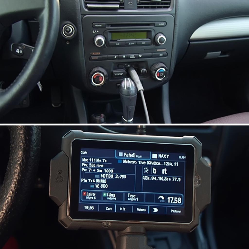 OBD2 data analyzer connected to a car's OBD2 port