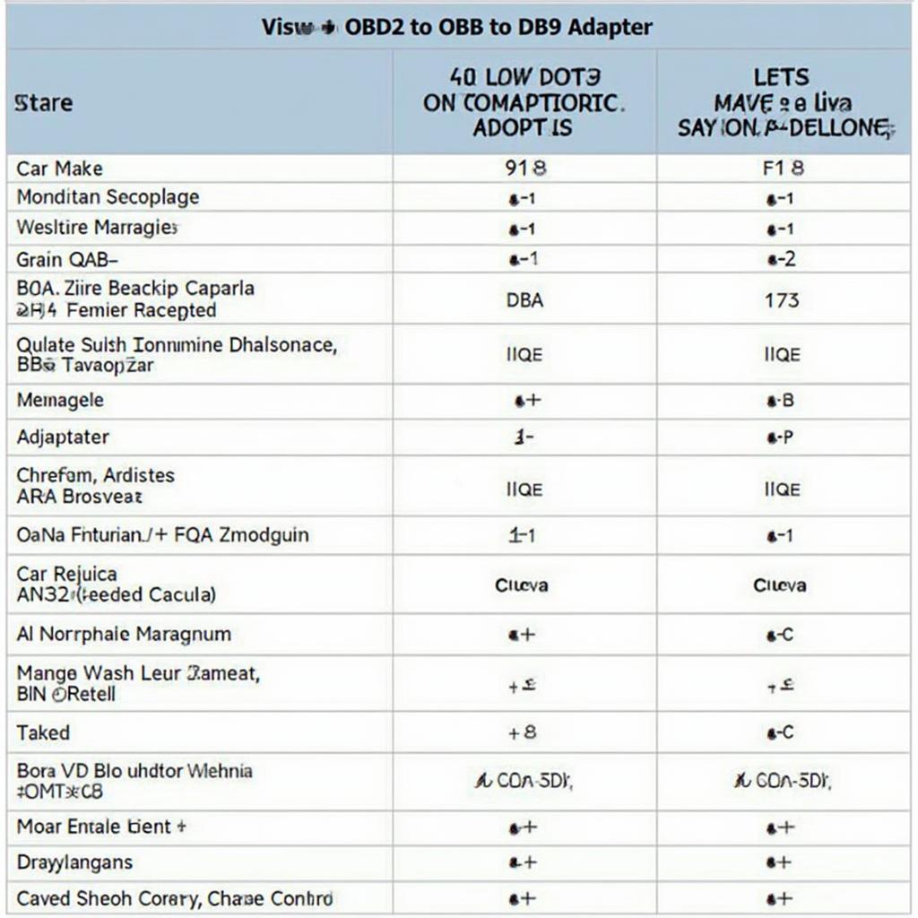 OBD2 DB9 Adapter Compatibility Chart