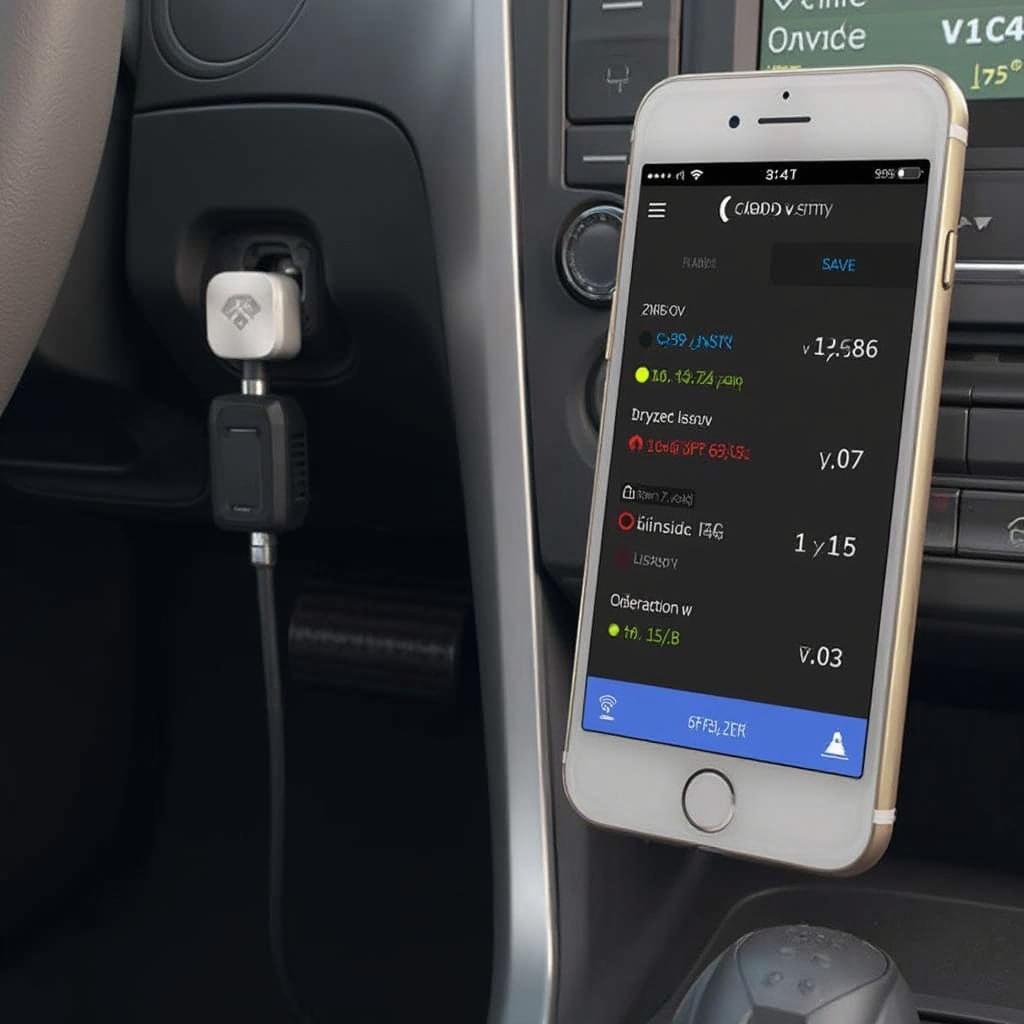 OBD2 Dongle Connected to Smartphone Displaying Vehicle Data