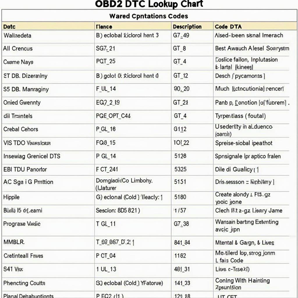 OBD2 DTC Lookup Chart