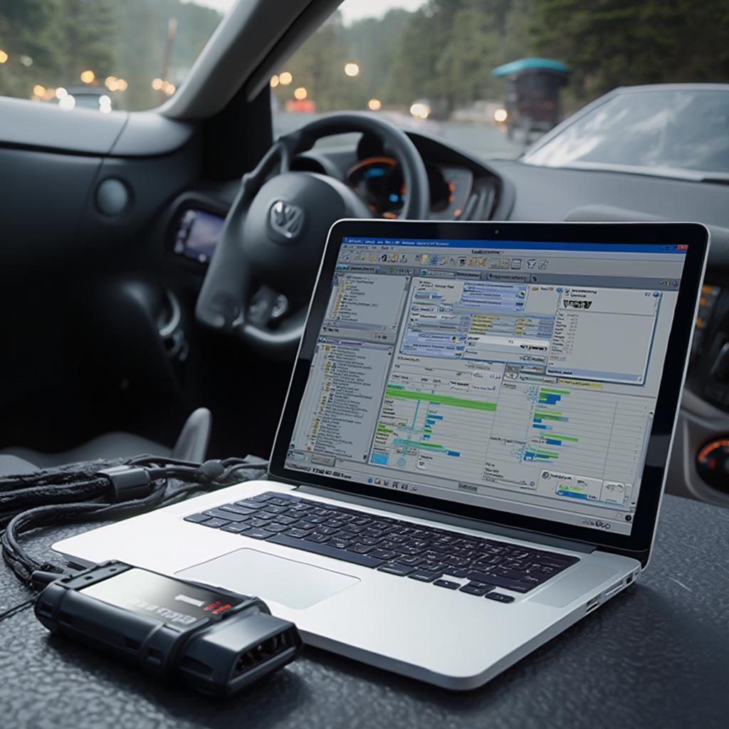 OBD2 ELM327 Scanner Connected to Laptop Running Diagnostic Software