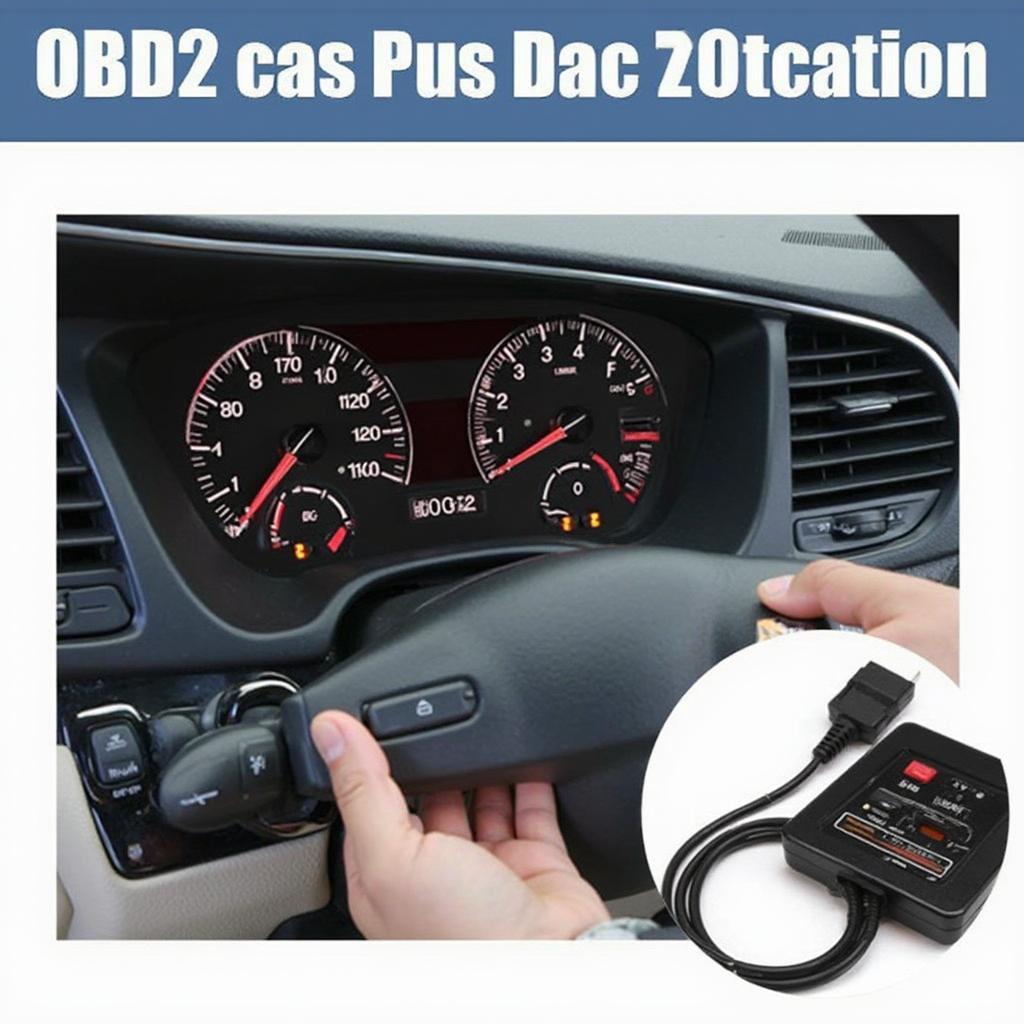 Installing an OBD2 gauge monitor in a car's OBD2 port.