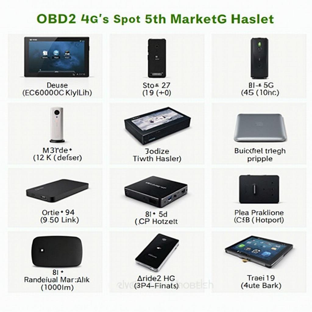 Different models of OBD2 4G hotspots.