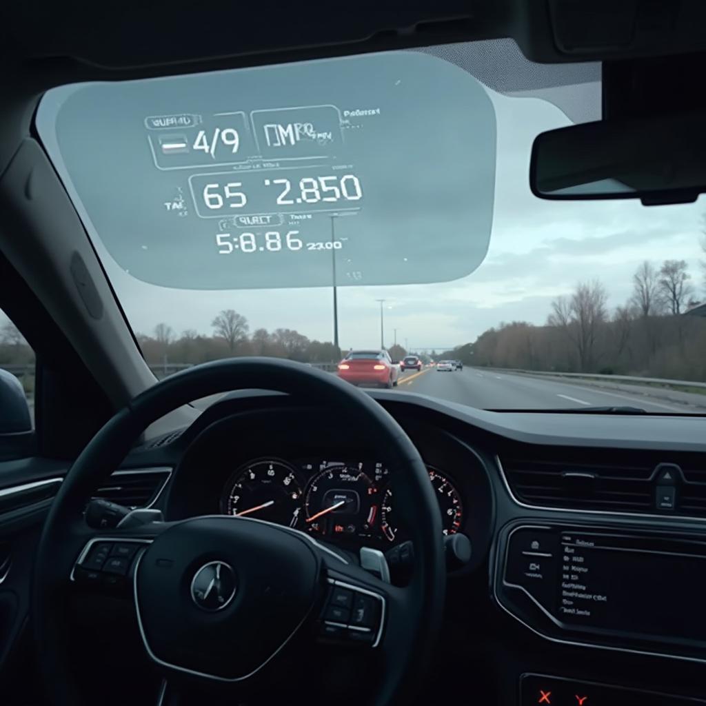 OBD2 HUD displaying speed and RPM on a car windshield