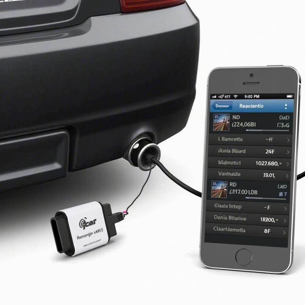 OBD2 iCar3 plugged into a car's OBD2 port, connected to a smartphone displaying diagnostic data.