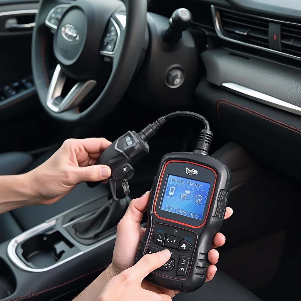 OBD2 Key Programmer Being Used to Program a New Car Key