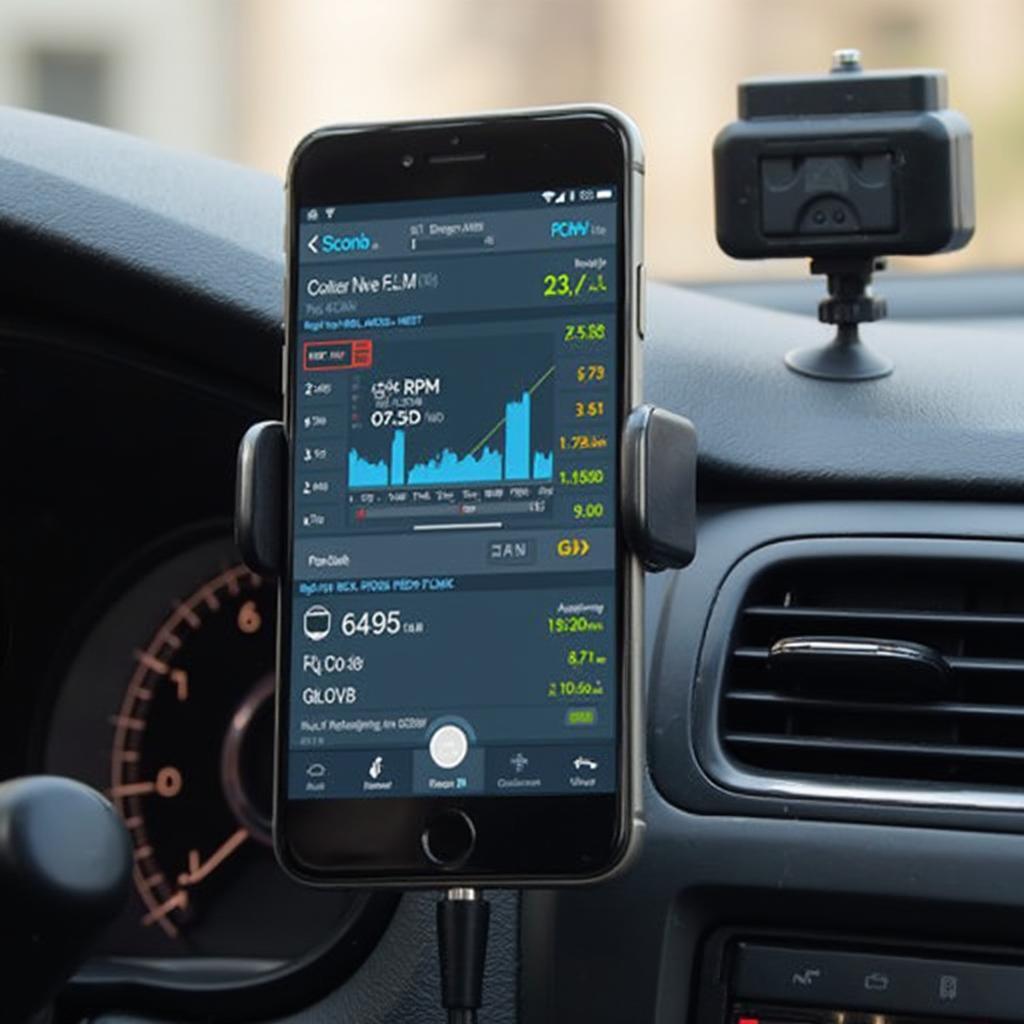 OBD2 Link LX connected to a smartphone displaying diagnostic data