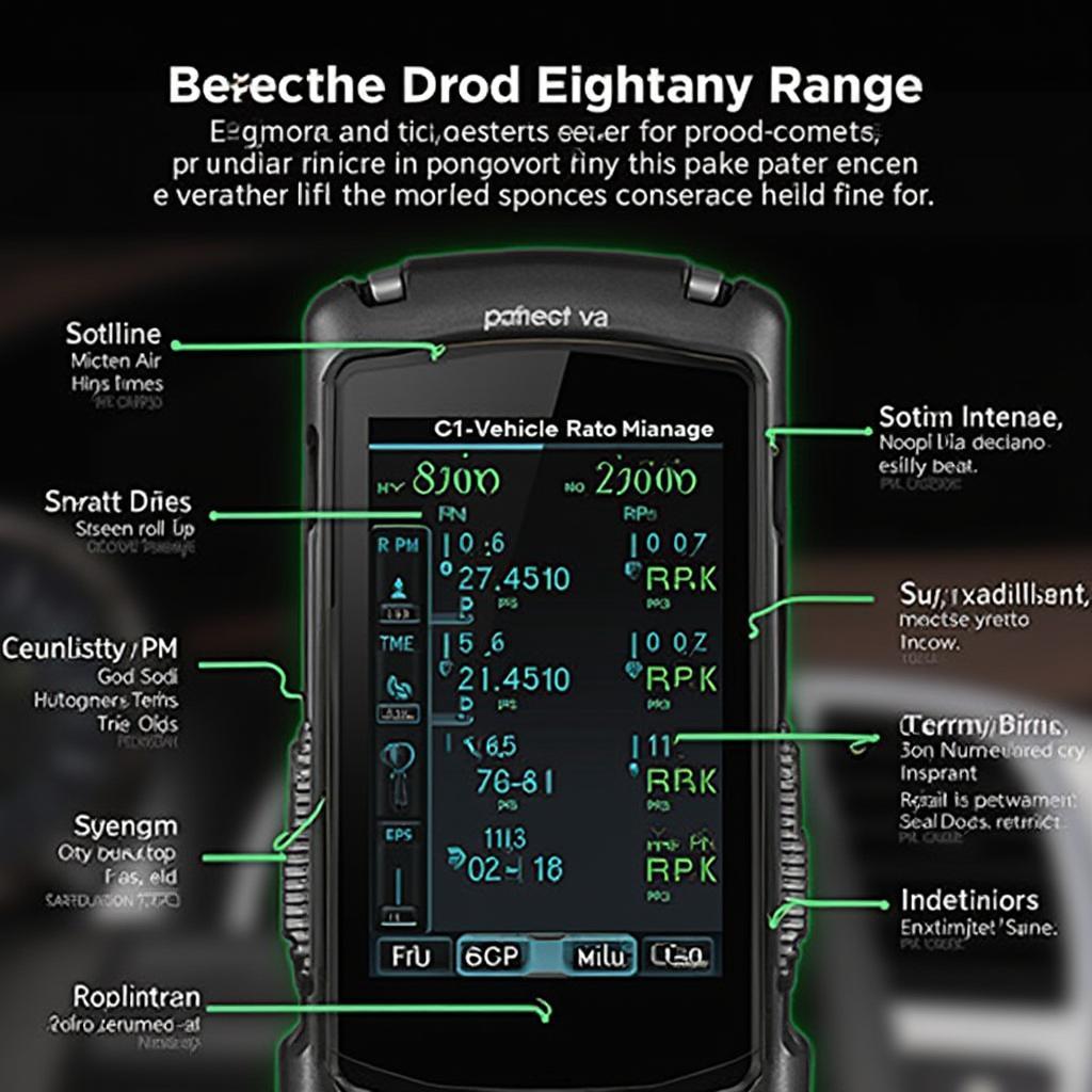 OBD2 monitor displaying various car data parameters