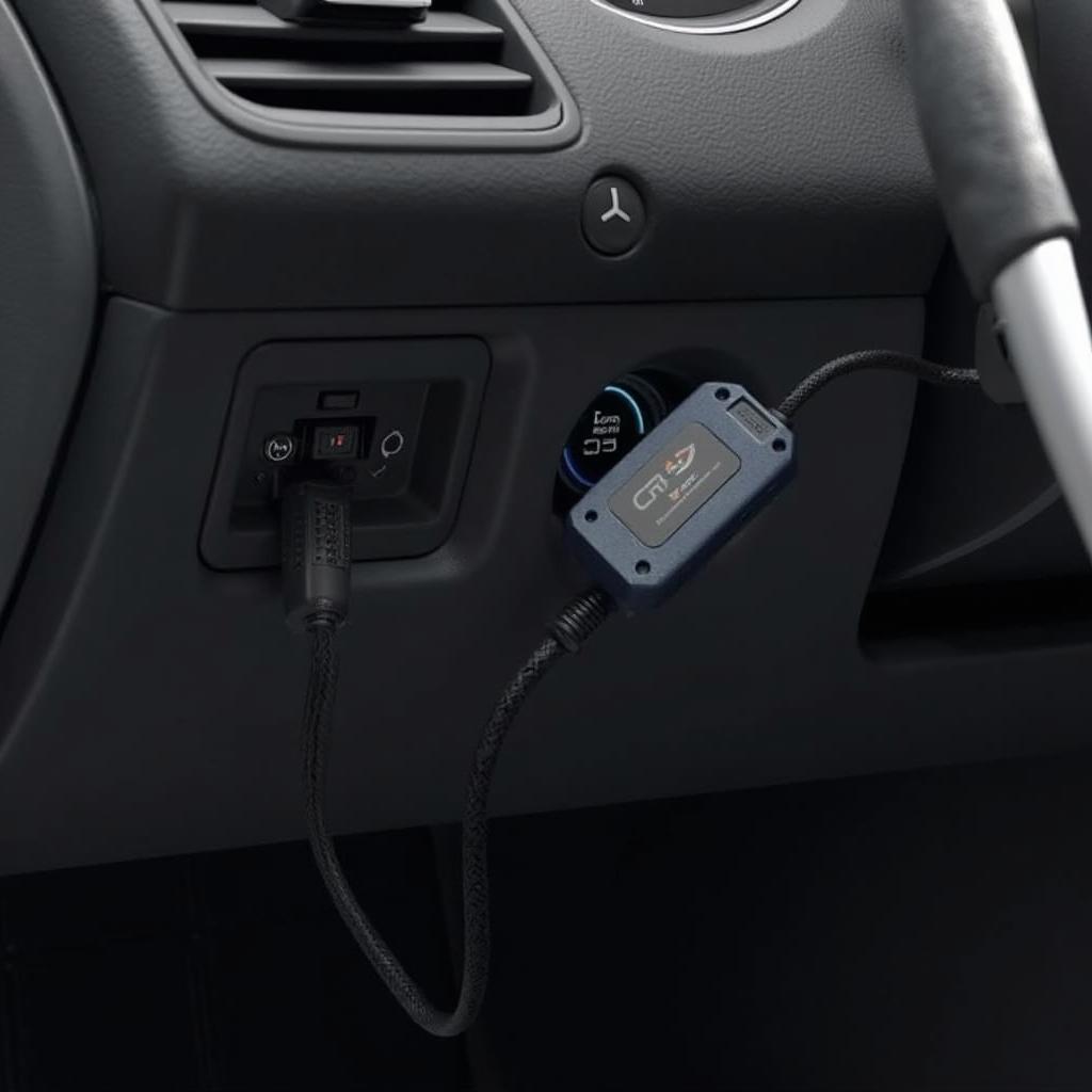 OBD2 MX device plugged into a car's OBD2 port