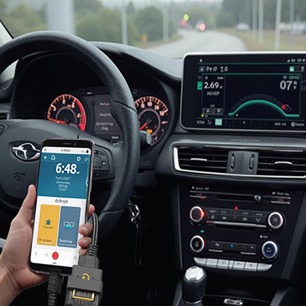 OBD2 Phone App Connected to Car