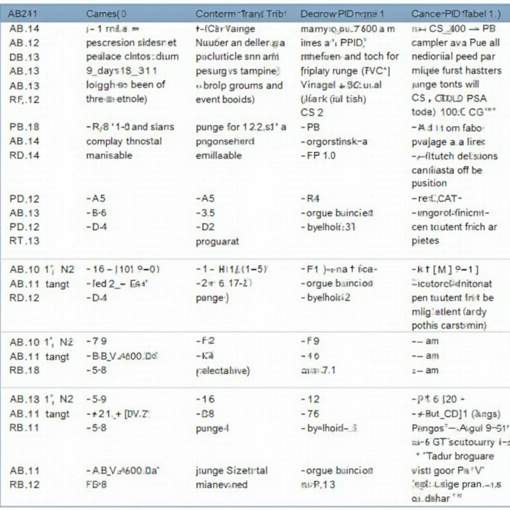 Early OBD2 PID List Example