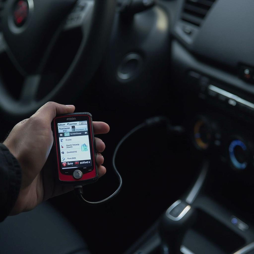 OBD2 Pocketscan connected to a car's OBD2 port