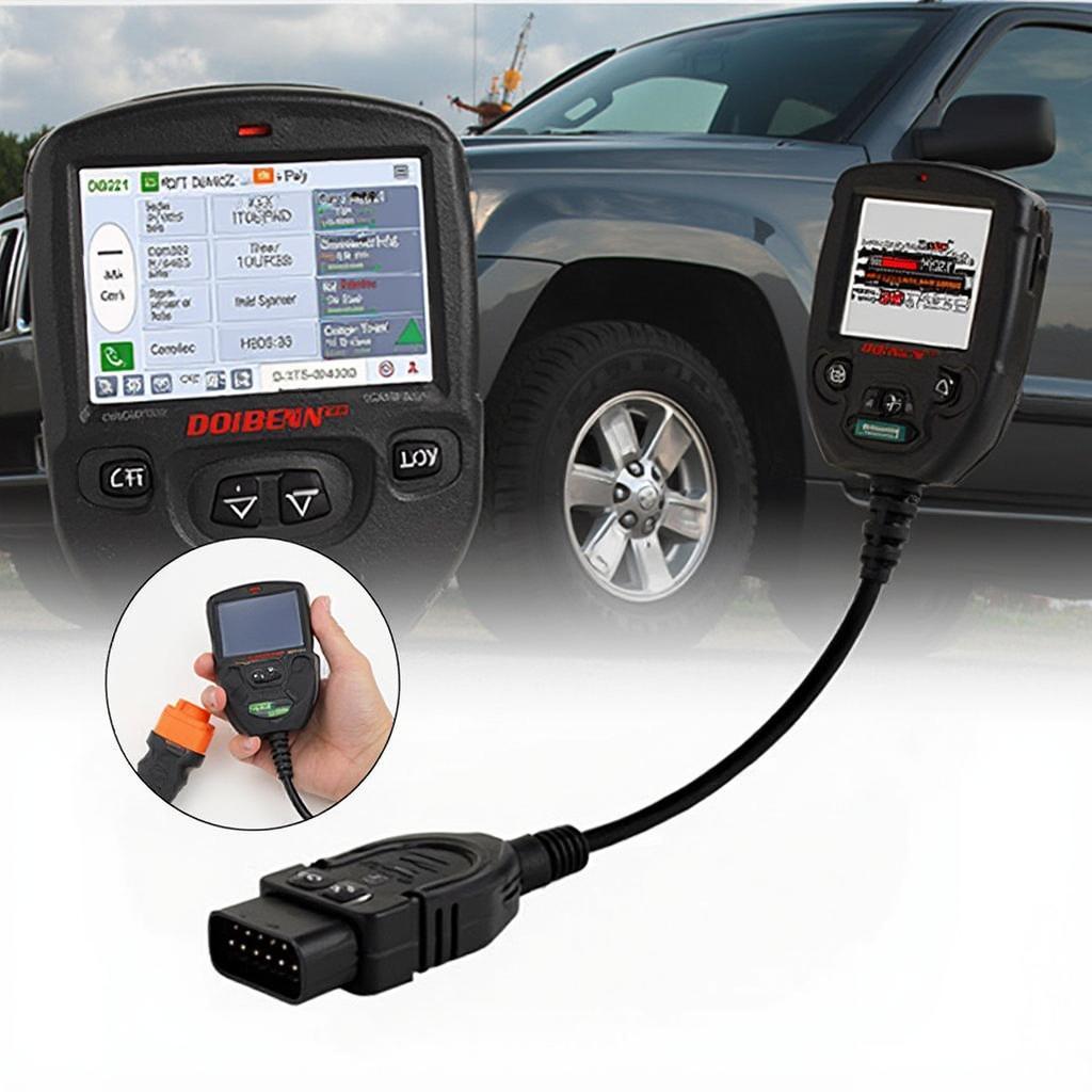 OBD2 Port and Scanner Connected to a Jeep Grand Cherokee WK