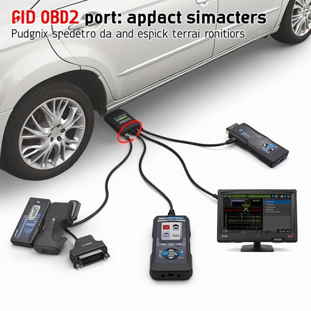 OBD2 Port Splitter connecting multiple diagnostic tools to a car's OBD2 port