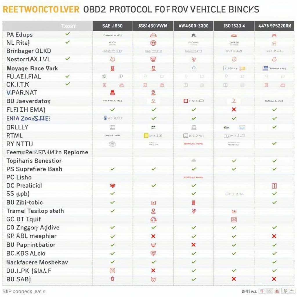 OBD2 Protocol Compatibility Chart showing different protocols and corresponding vehicle models