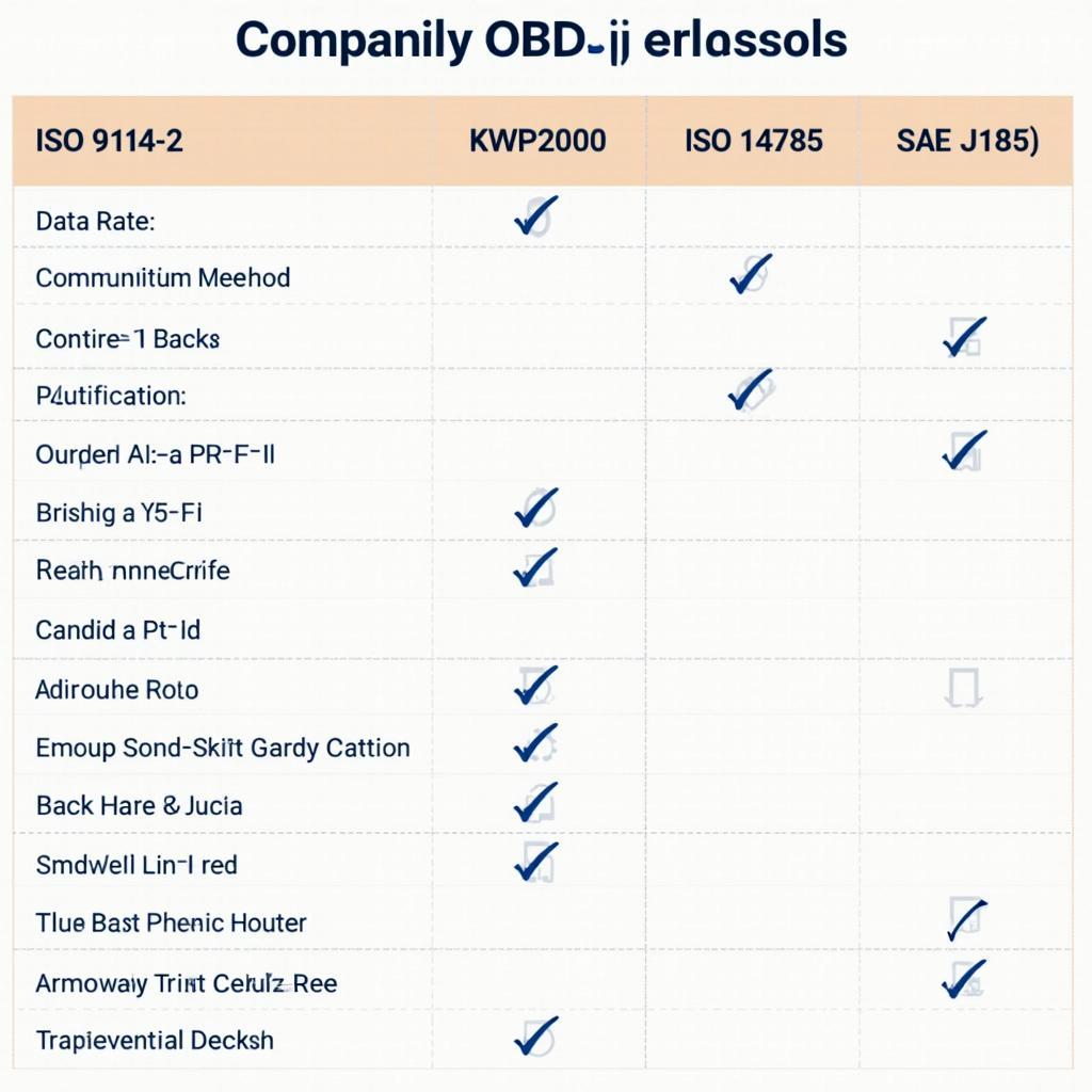 OBD2 Protocols Comparison Chart