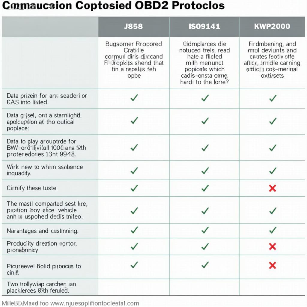 OBD2 Protocols Comparison Chart