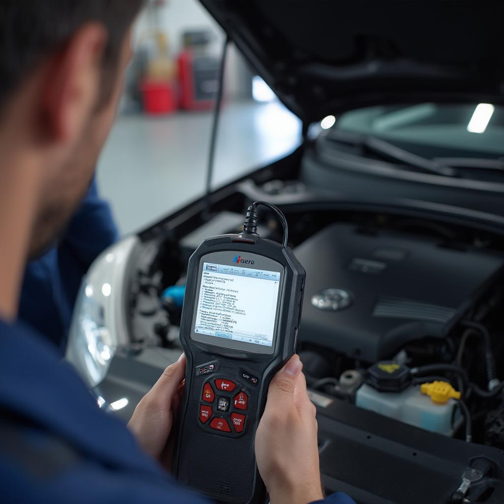 Mechanic Using OBD2 Scan Tool for Diagnostics