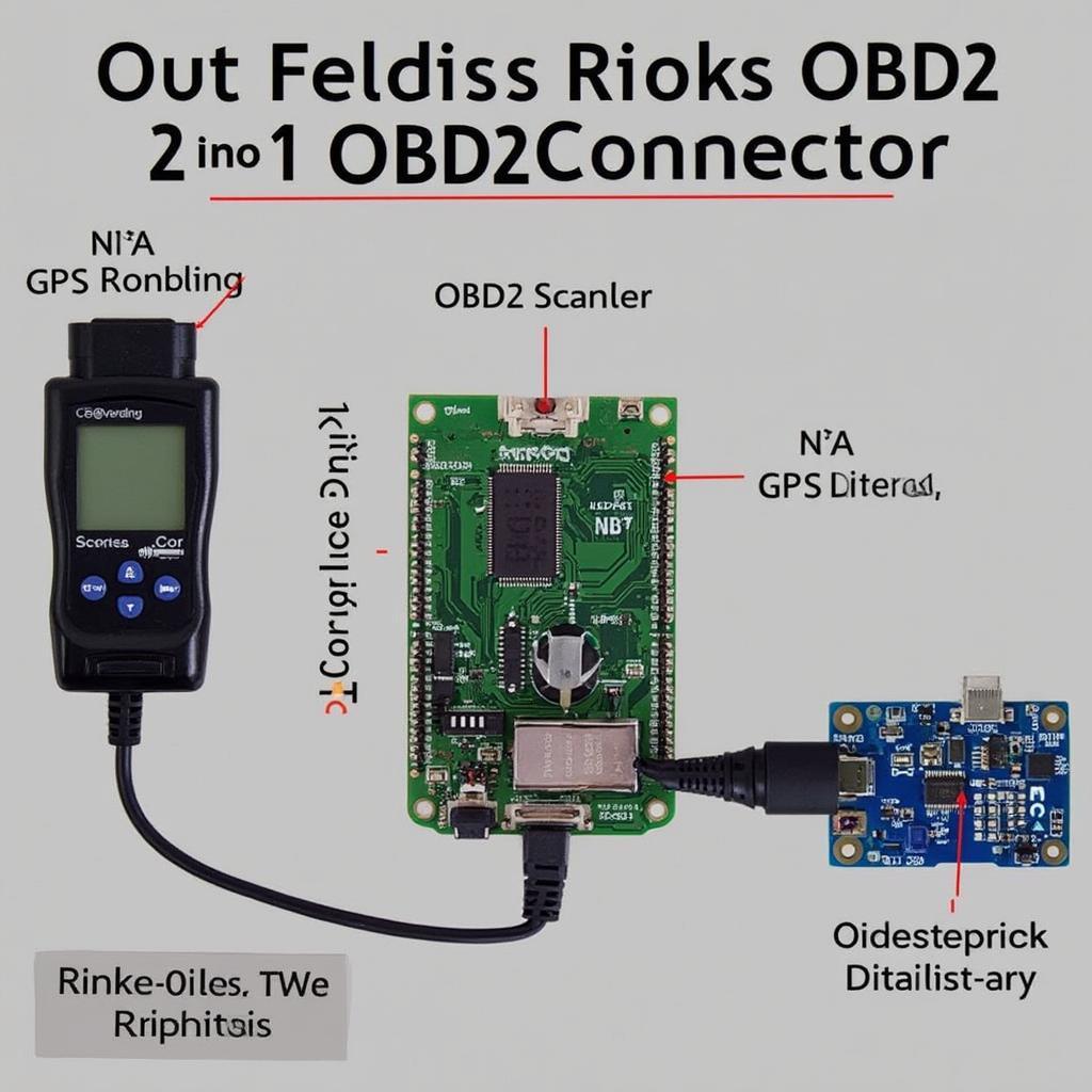 OBD2 Scanner and GPS Tracker Connected via 2 into 1 Connector