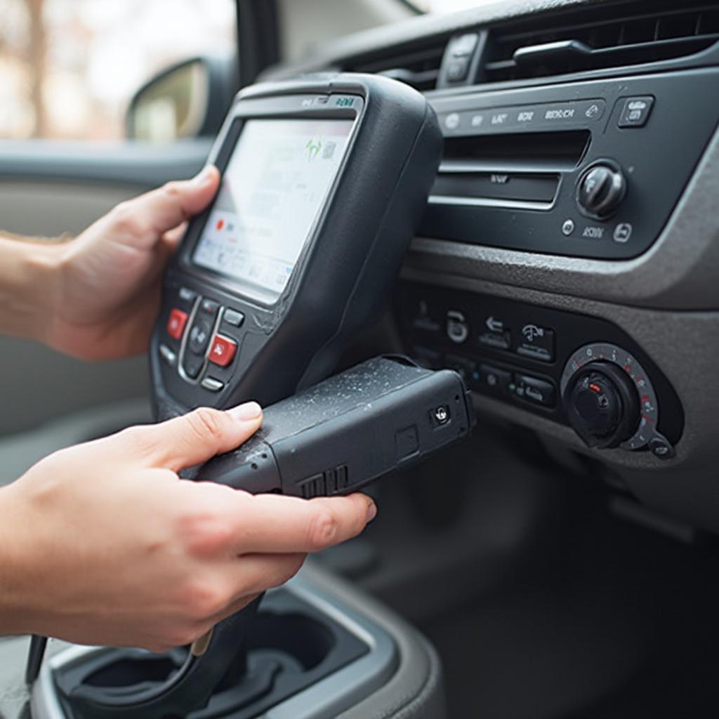 OBD2 Scanner Cable Connection to Vehicle's Port