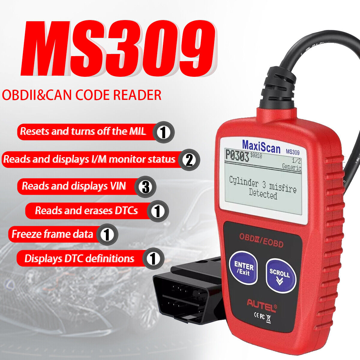 OBD2 Scanner Car Scan Diagnostic Tool Reset Clear Check Engine Code Reader