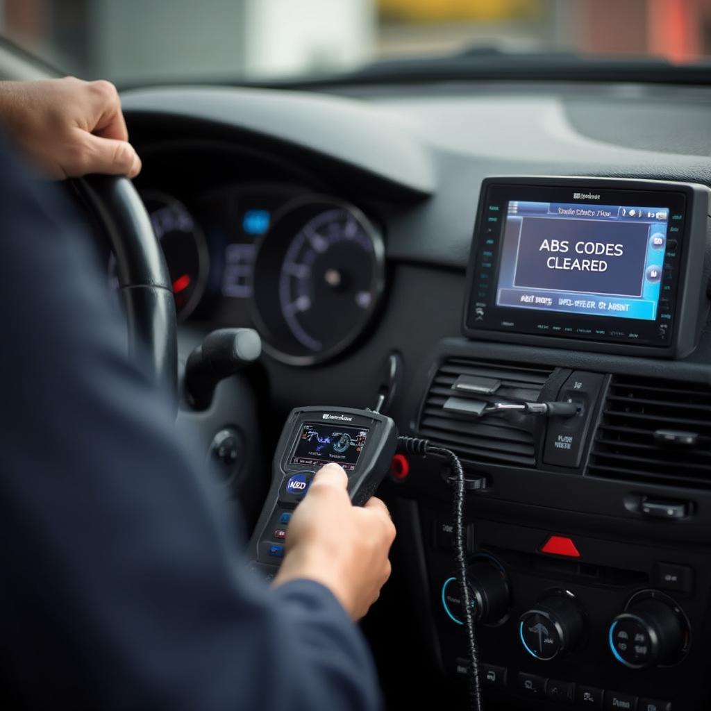 OBD2 Scanner Clearing ABS Codes on a Car