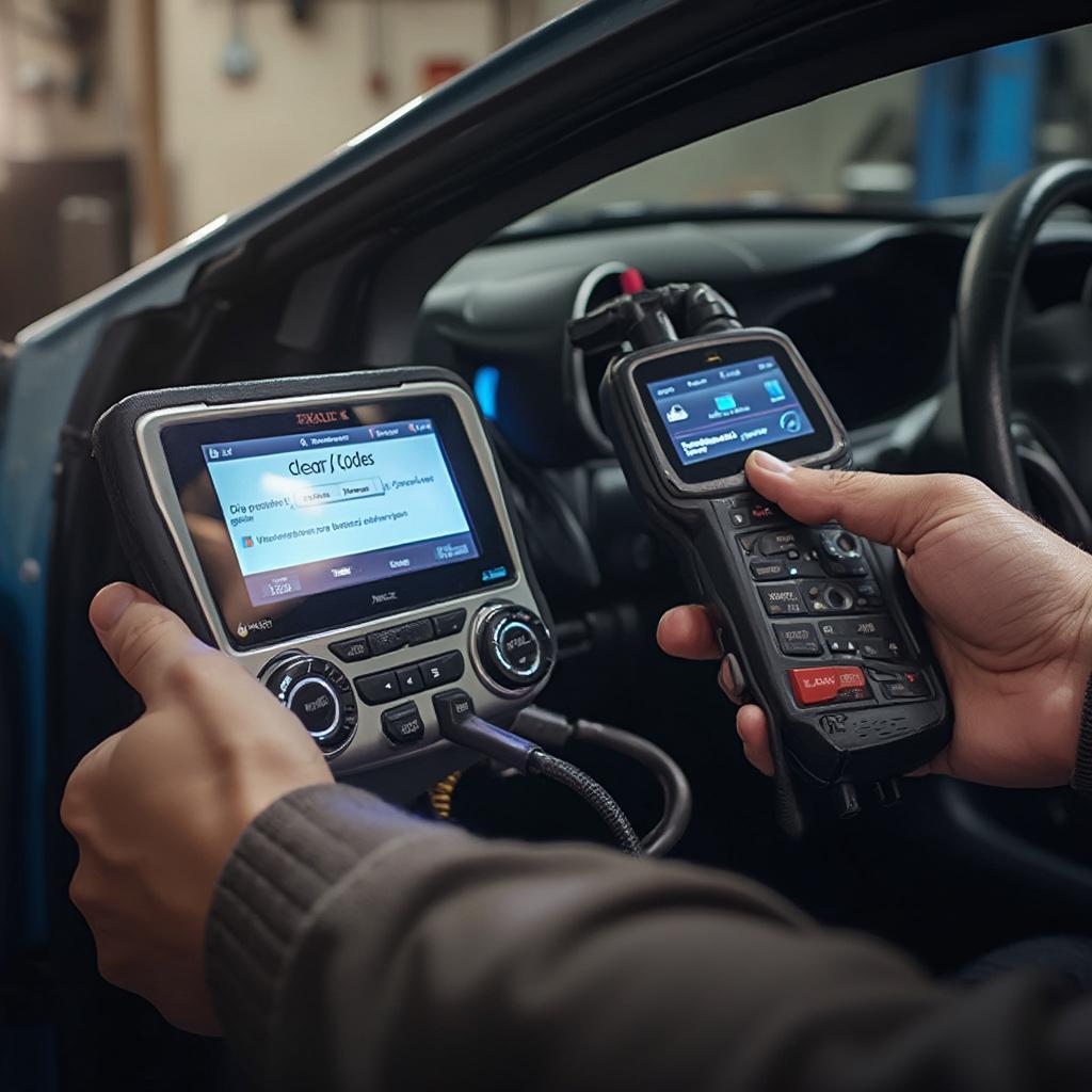 OBD2 scanner clearing DTCs on a Honda Civic