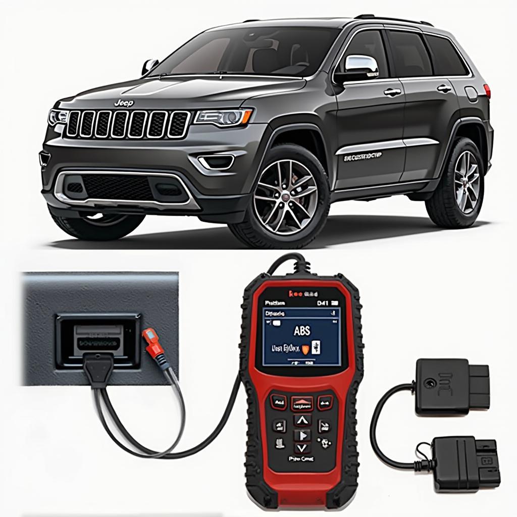 OBD2 scanner connected to a Jeep Grand Cherokee