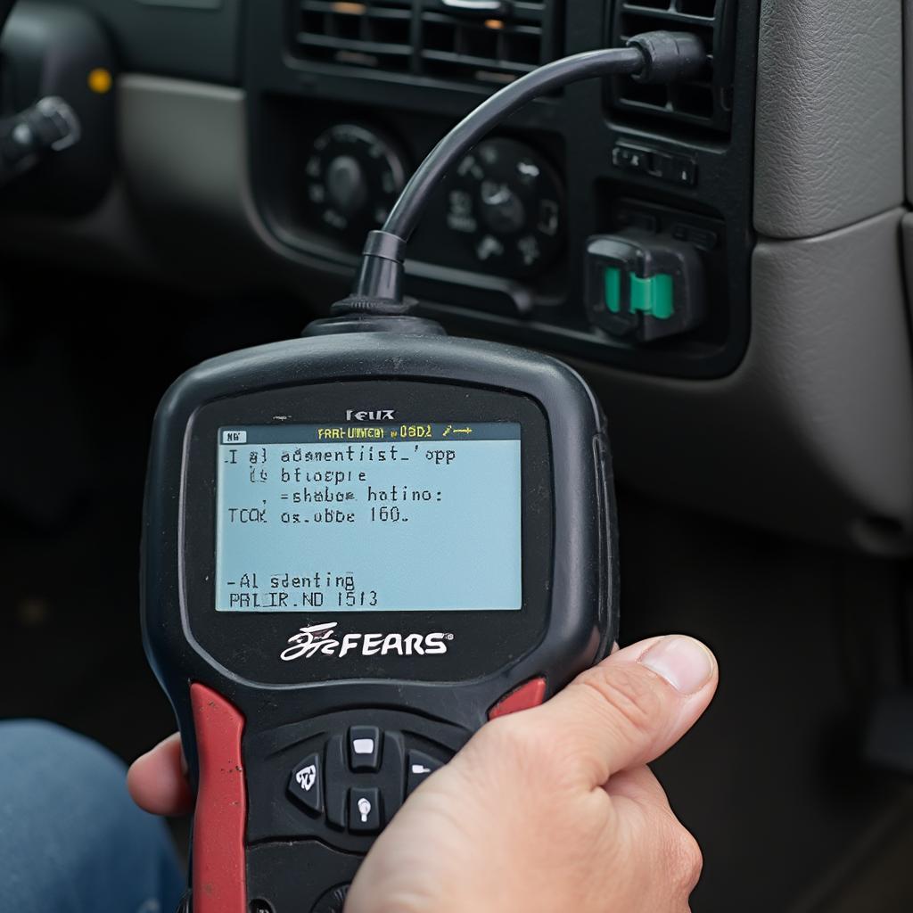 OBD2 Scanner Connected to the Diagnostic Port of a 1995 F350 Truck