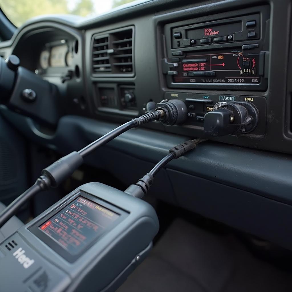 OBD2 Scanner Connected to a 1996 F150 Diagnostic Port