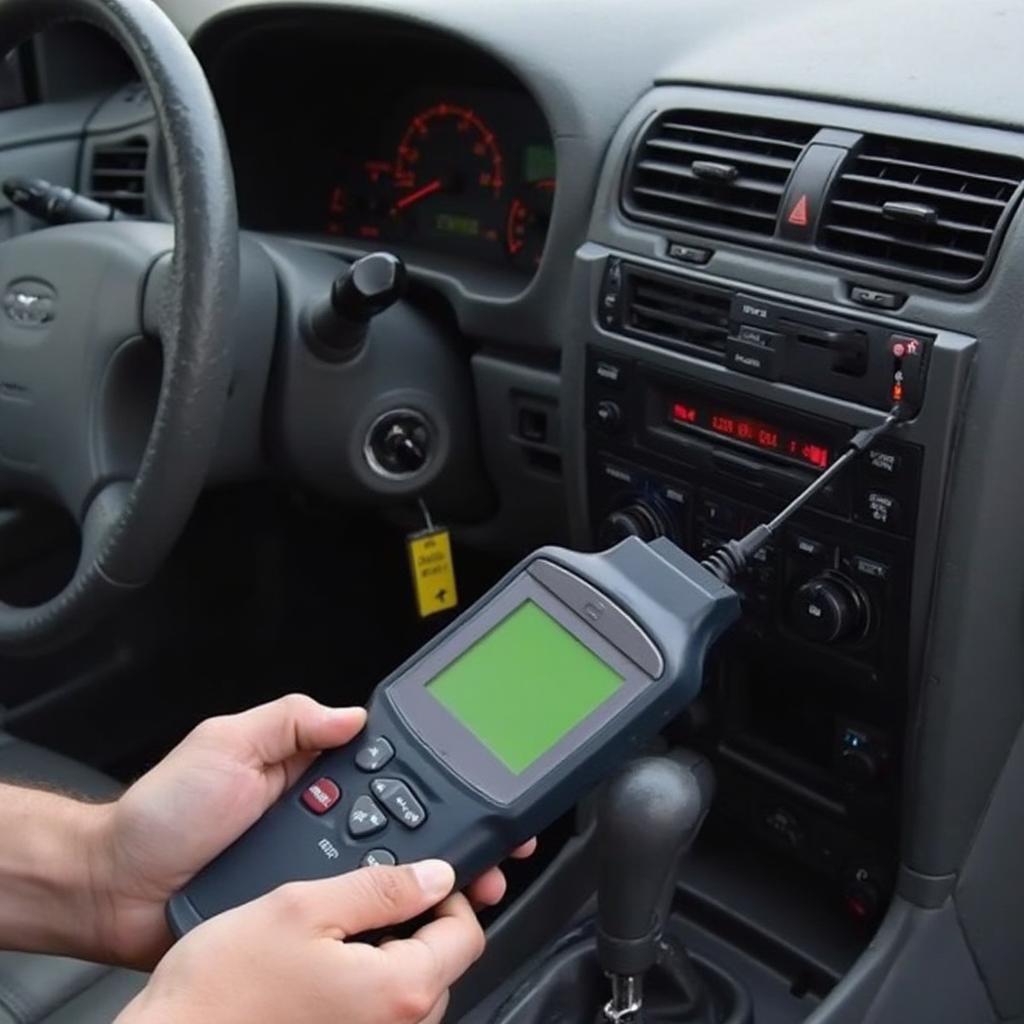 OBD2 Scanner connected to a 1997 Toyota Avalon's OBD2 port