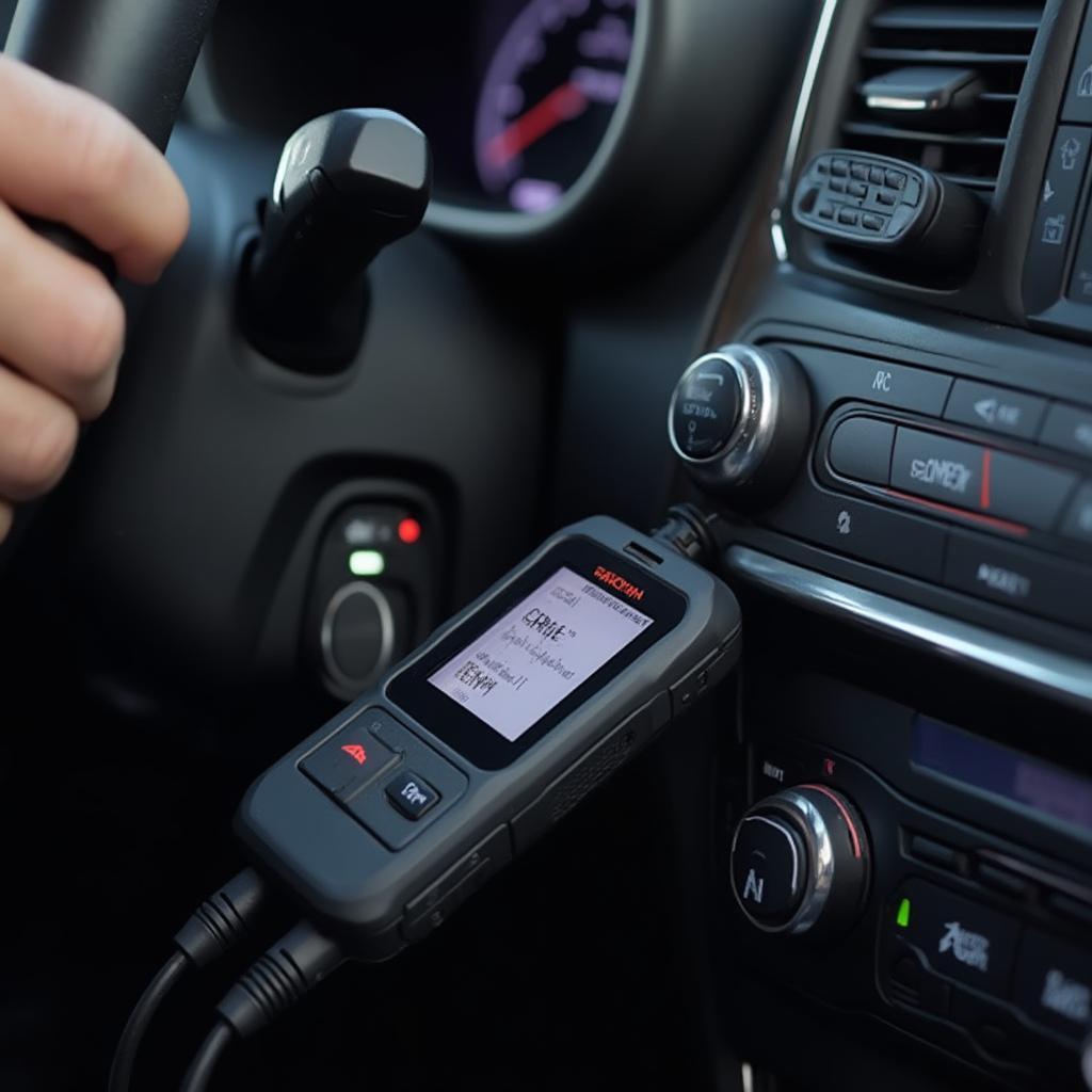 OBD2 Scanner Connected to 2018 Hyundai Sonata: Connecting an OBD2 scanner to diagnose trunk lid issues. 