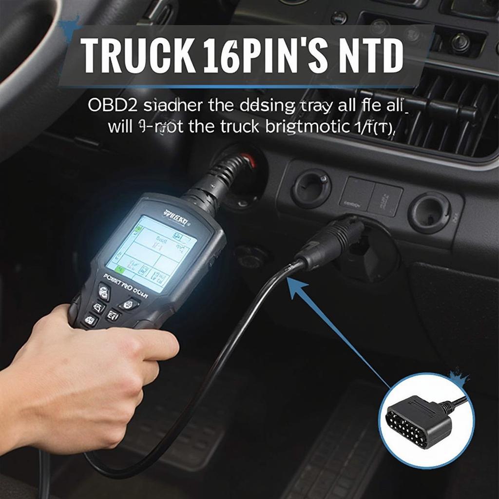 OBD2 Scanner Connected to Adapter and Truck