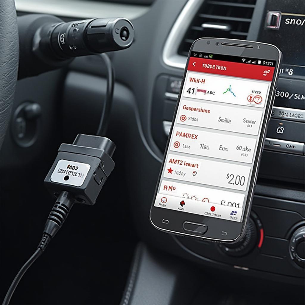 OBD2 scanner connected to an Android phone via Bluetooth