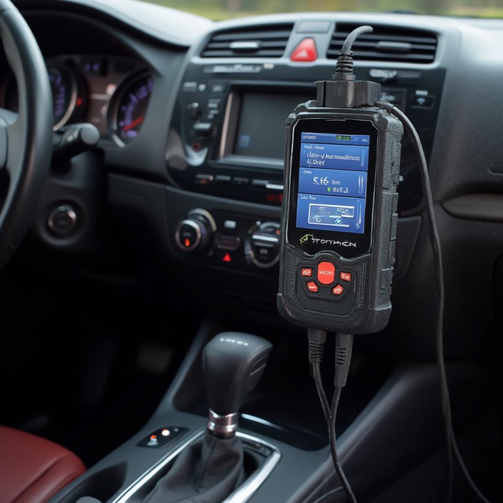 OBD2 scanner connected to an automatic transmission car