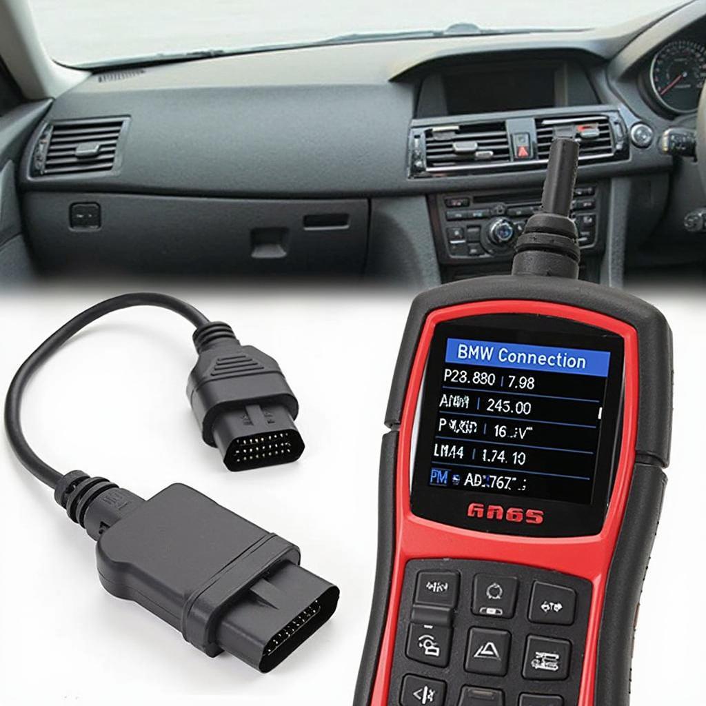 OBD2 Scanner Connected to BMW with 20-Pin Adapter