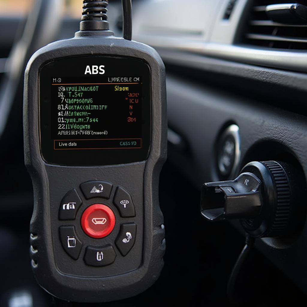 OBD2 Scanner Connected to Car for ABS Diagnostics