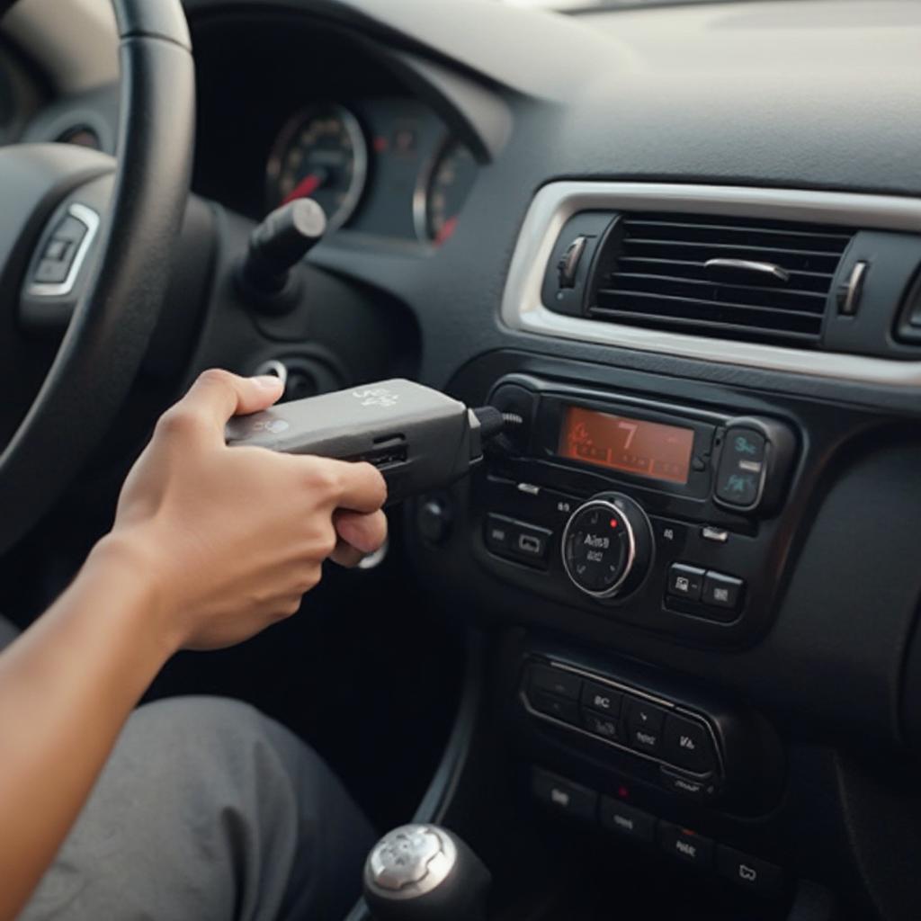 OBD2 scanner connected to a car's diagnostic port in Pakistan