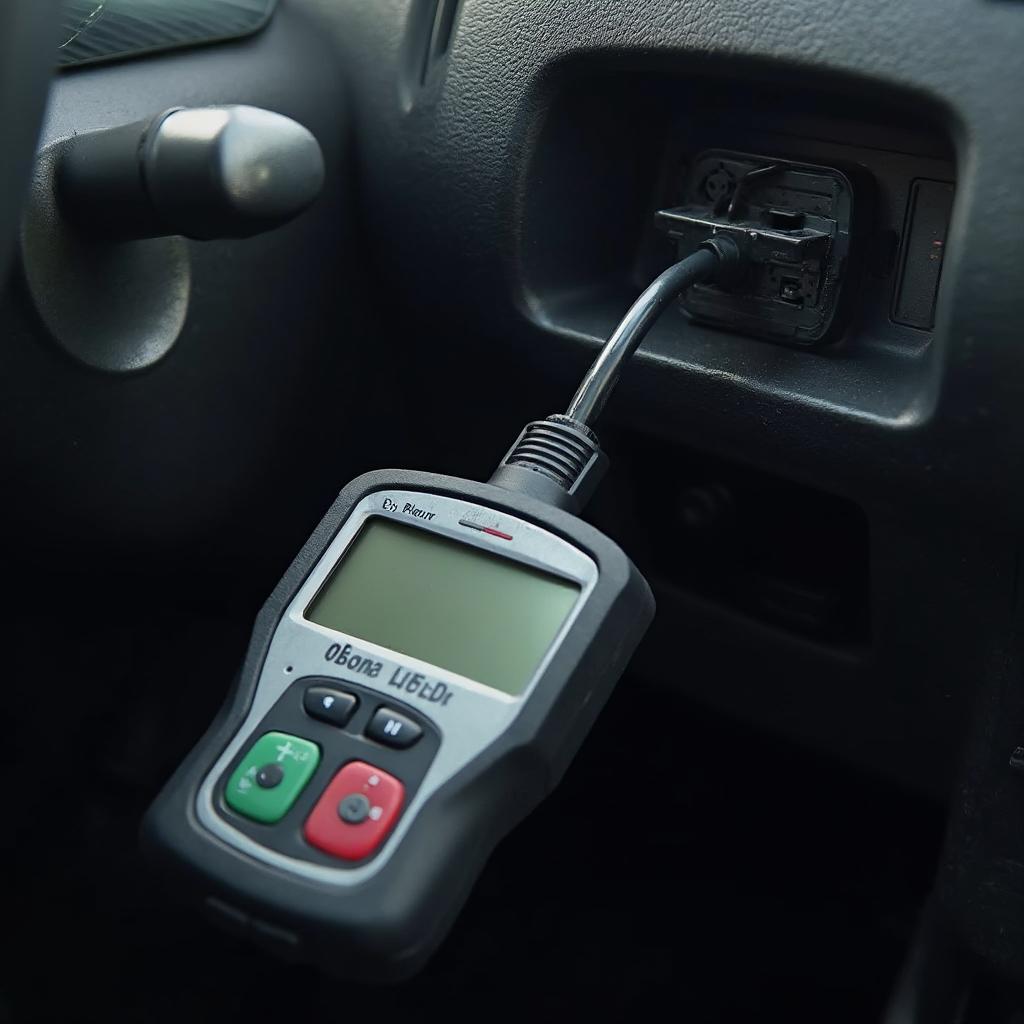 An OBD2 scanner plugged into a car's OBD2 port