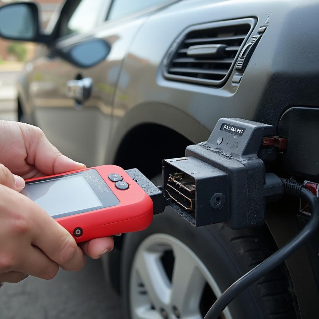 OBD2 Scanner Connected to Car's OBD2 Port