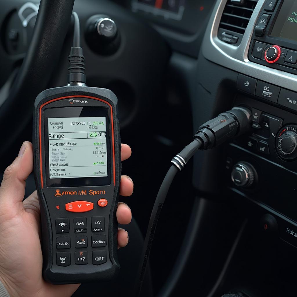 OBD2 Scanner Connected to Car's Diagnostic Port