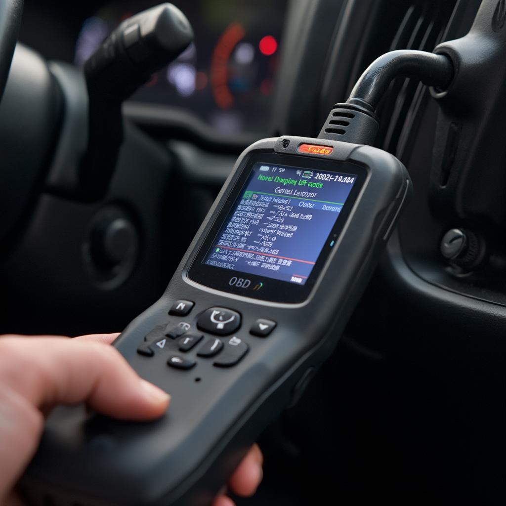 OBD2 Scanner Connected to a Duramax Diesel Engine