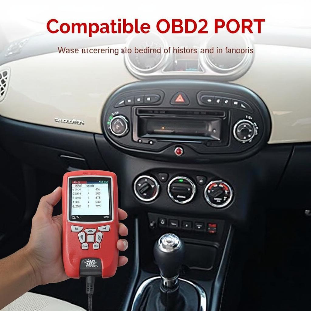 OBD2 scanner connected to a Fiat 500e's diagnostic port