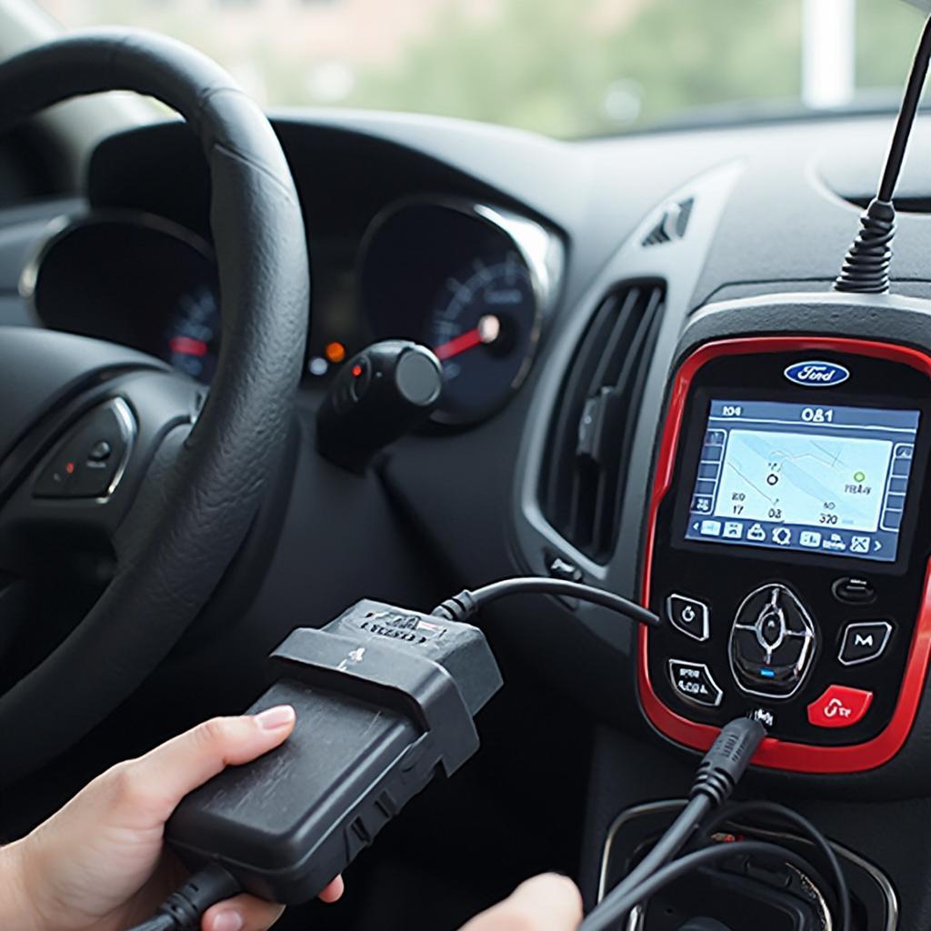 OBD2 Scanner Connected to a Ford Vehicle