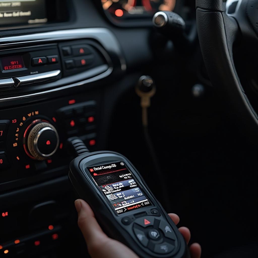 OBD2 scanner connected to a Mercedes-Benz dashboard