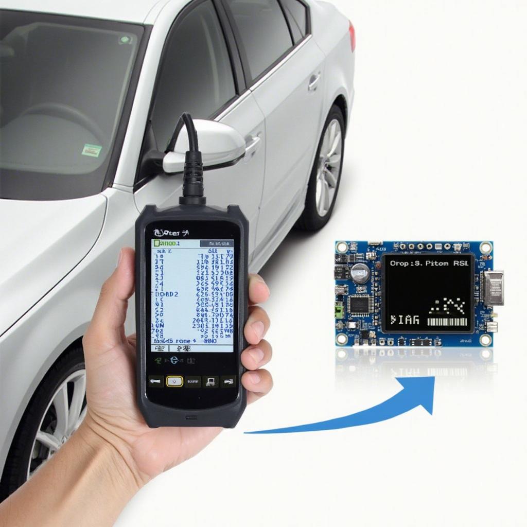 OBD2 Scanner Connected to OBD1 Car via Adapter