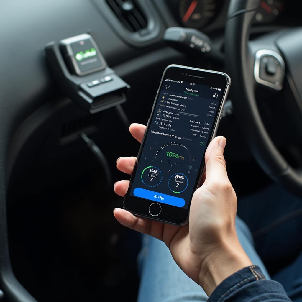 OBD2 Scanner Connected to Smartphone via Bluetooth